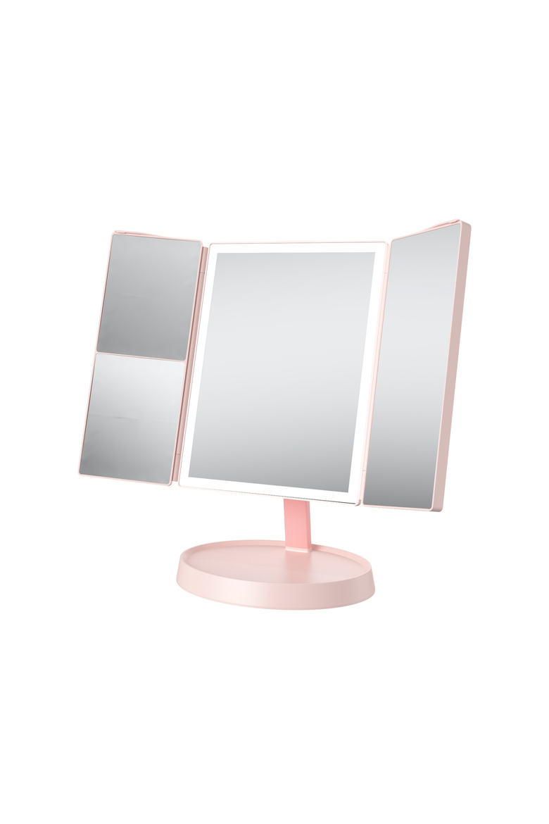 Infinity Trifold LED Makeup Mirror, Main, color, Pink
