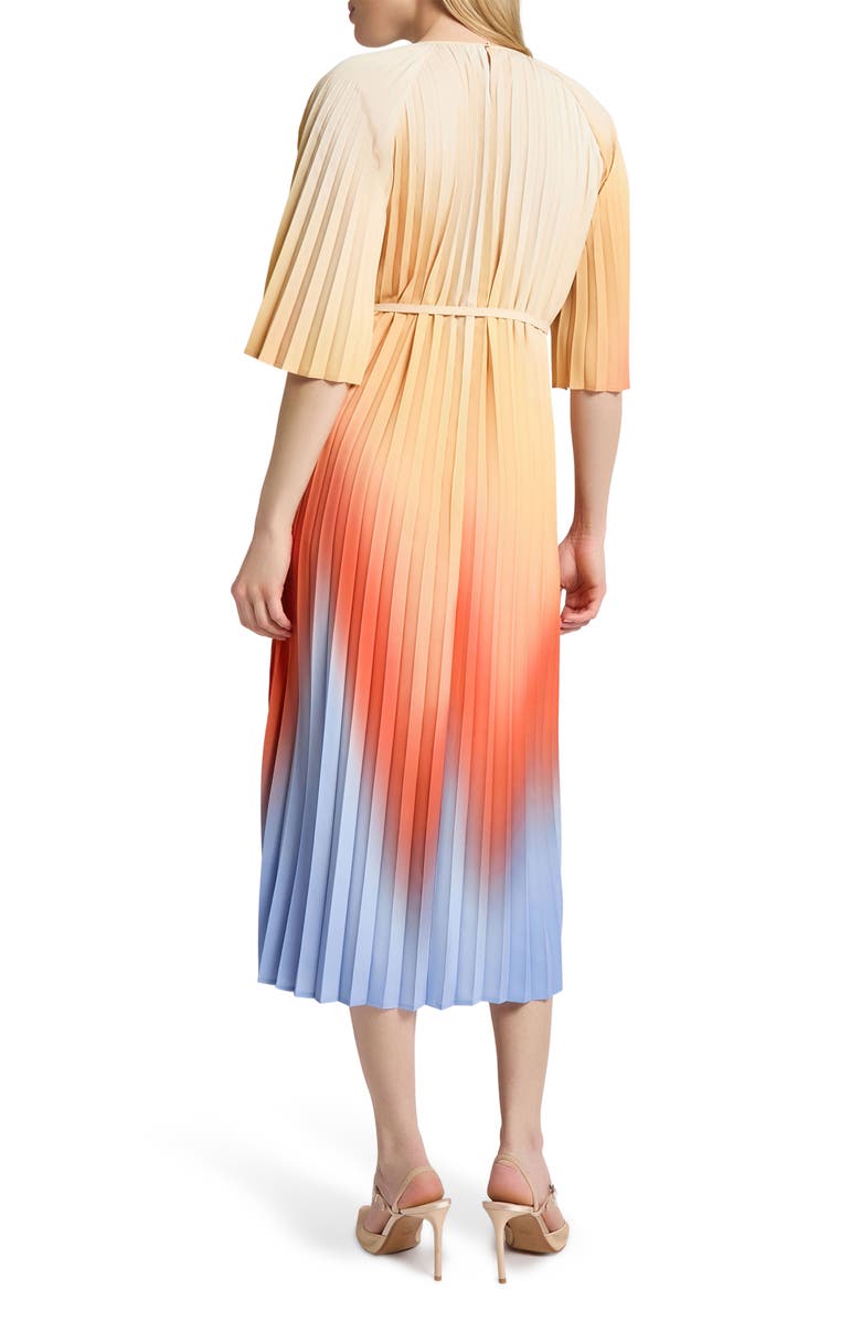Misook Pleated Ombré Crêpe de Chine Dress, Alternate, color, Arctic