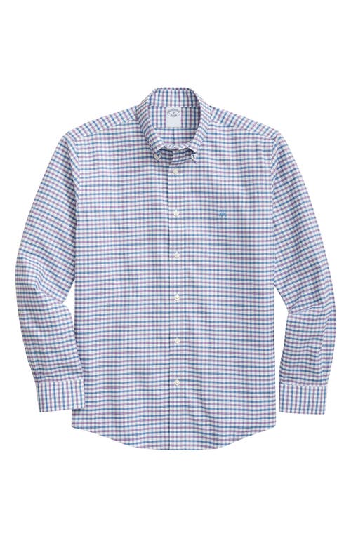 Brooks Brothers Regular Fit Check Stretch Cotton Button-down Oxford Shirt In Blue