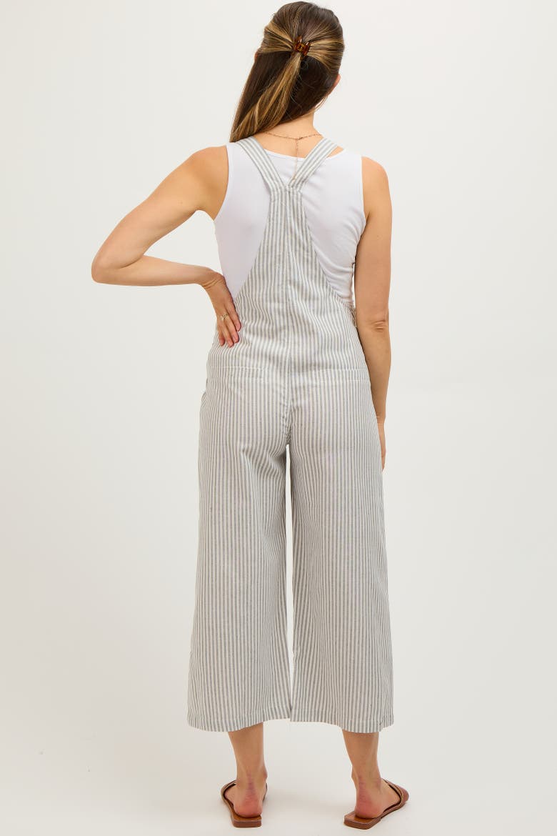 Striped Linen Overalls, Alternate, color, Grey