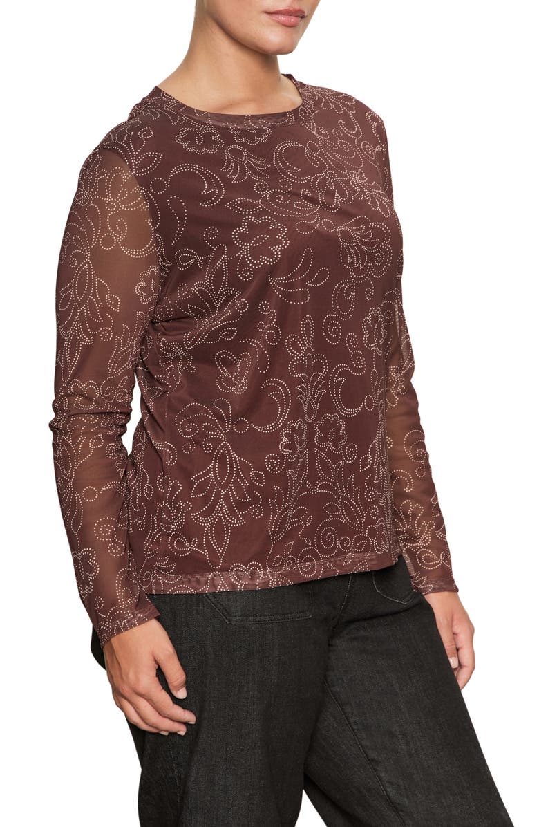 Sanctuary Perfect Floral Long Sleeve Mesh T-Shirt, Alternate, color, Boheme Brown