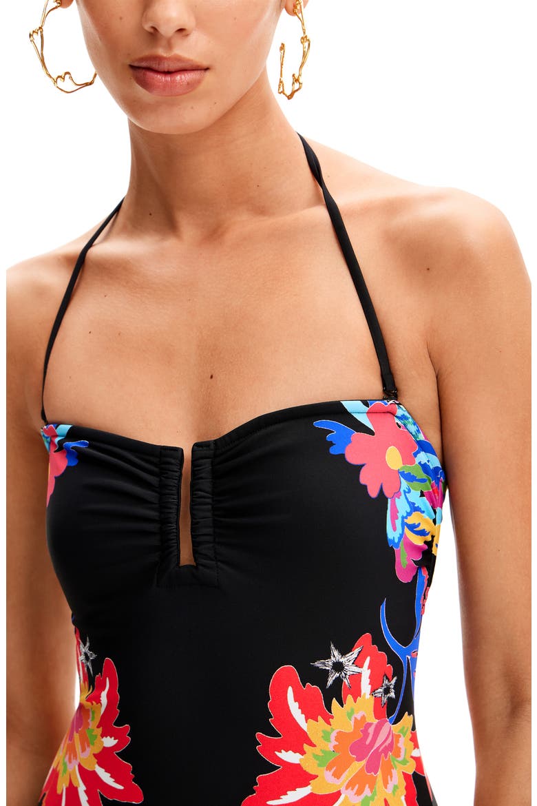 Swim Happy Bandeau One-Piece Swimsuit, Alternate, color, BLACK