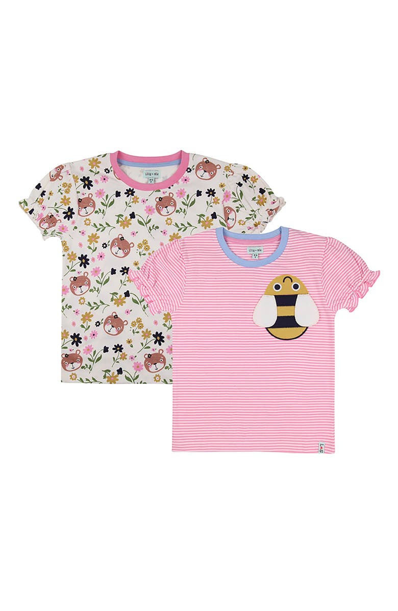 Lilly + Sid Organic Cotton Lilly And Sid And Stripe Print T-Shirts - 2 Pack, Main, color, Multi