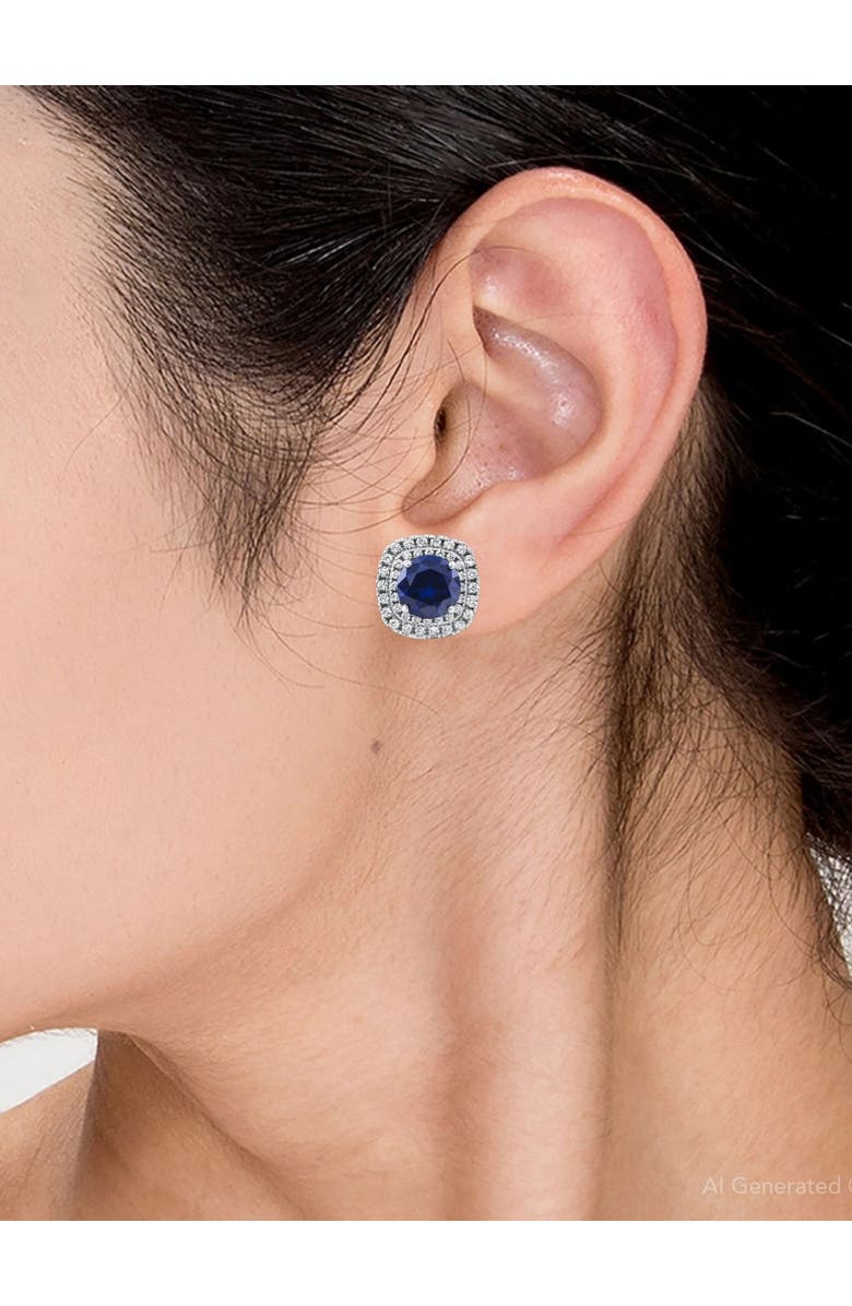 Bliss Diamond 2.65Ct Cushion Halo Blue Sapphire Diamond Studs 14k Gold Earring Lab Grown, Alternate, color, 14K White Gold