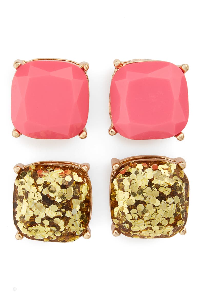 Square Stud Earrings, Main, color, PINK/ GOLD