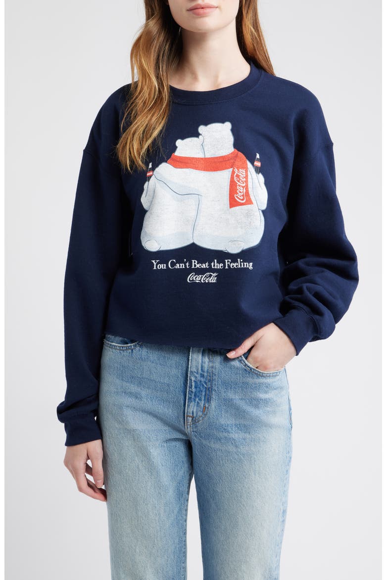 You Can't Beat the Feeling Crop Graphic Sweatshirt, Main, color, NAVY