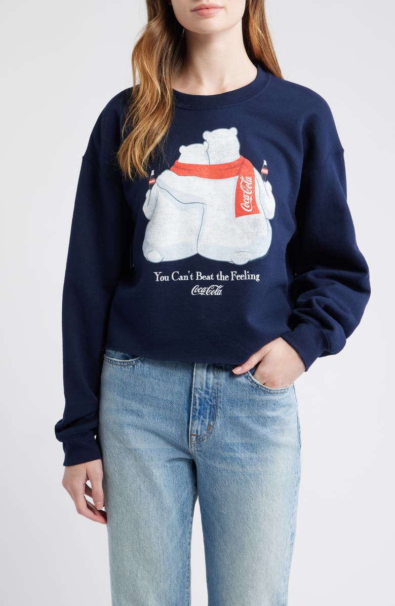 Junk Food You Can't Beat the Feeling Crop Graphic Sweatshirt, Main, color, Navy