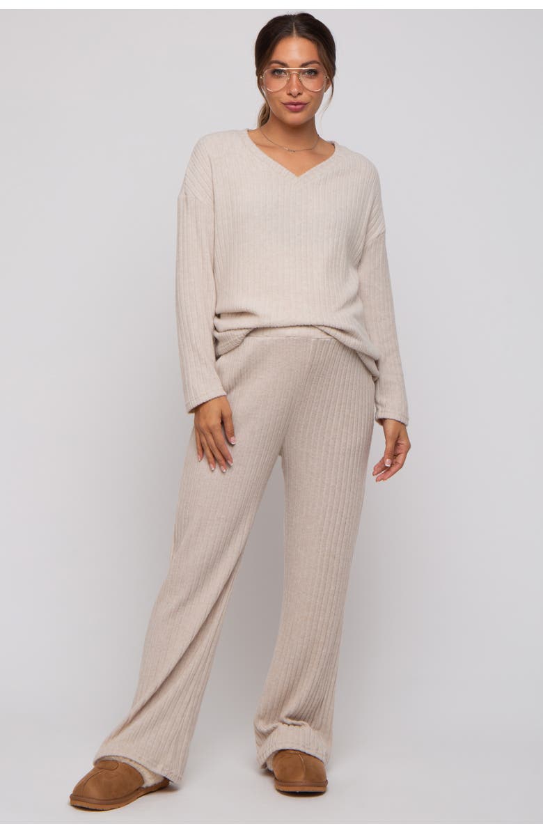 PinkBlush Ribbed Soft Knit Long Sleeve Pajama Set, Alternate, color, Beige