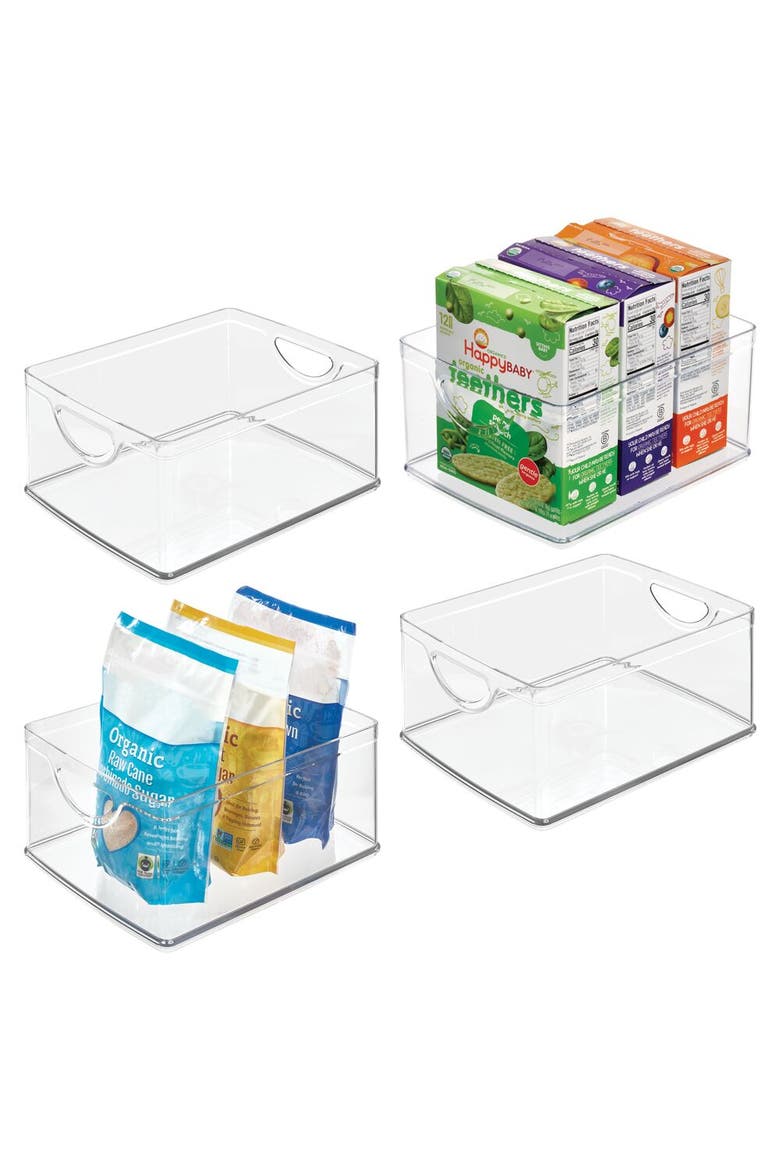 Pantry Organizer Bins with Handles - Storage Bins for Cabinets or Fridge - Set of 4 - Clear, Main, color, Clear