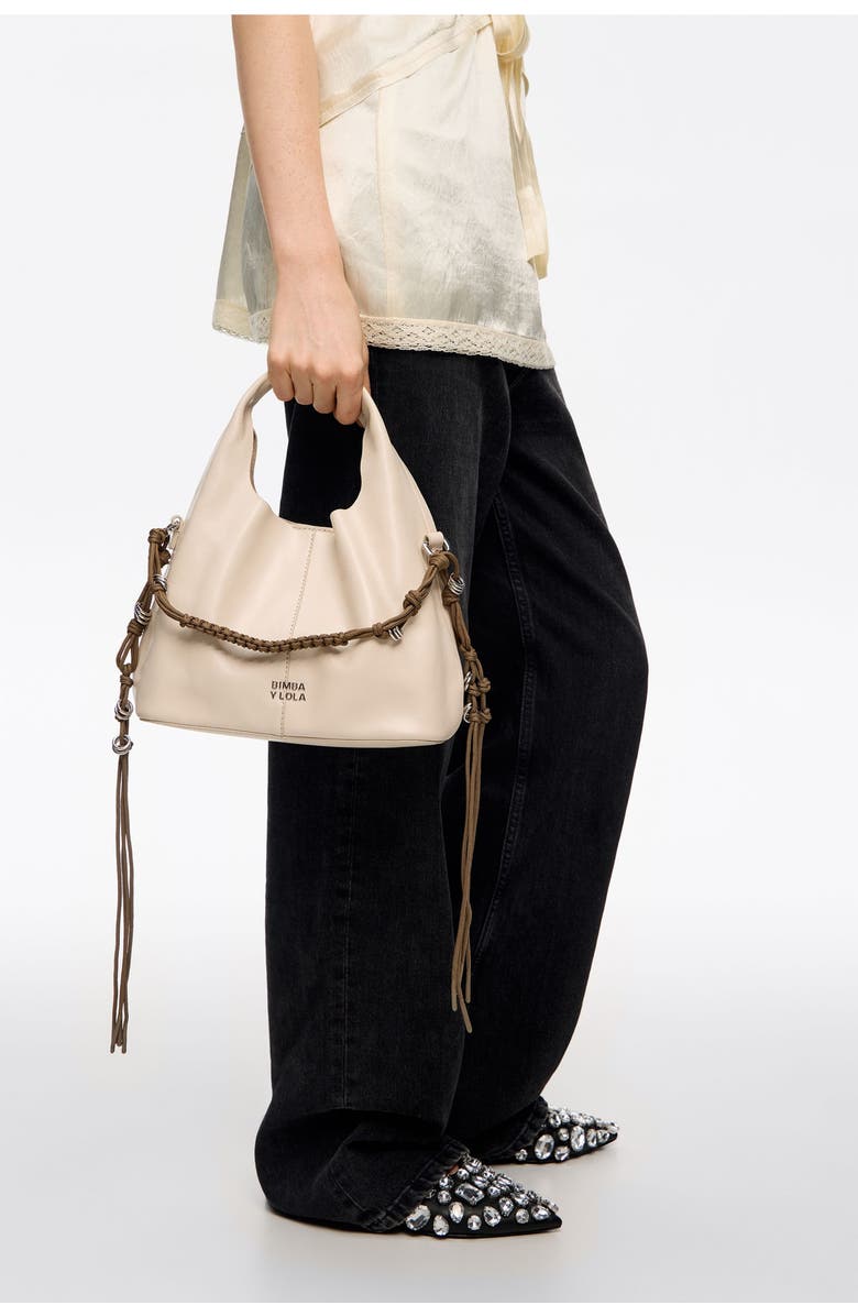 Bimba y Lola Leather Plaited Handle Paper Bag, Alternate, color, Ivory