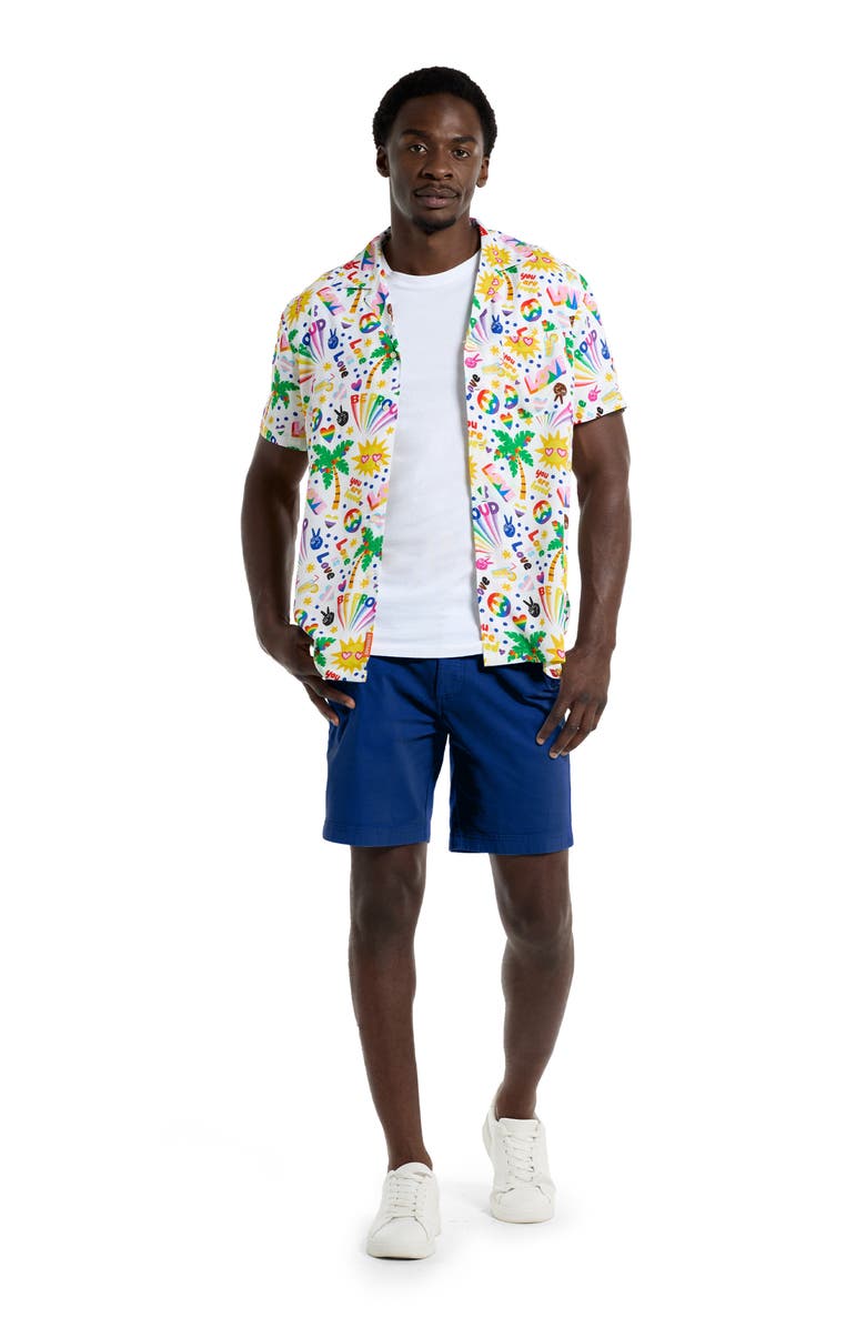 OppoSuits Relaxed Fit Tropic Pride Icons Print Camp Shirt, Alternate, color, White