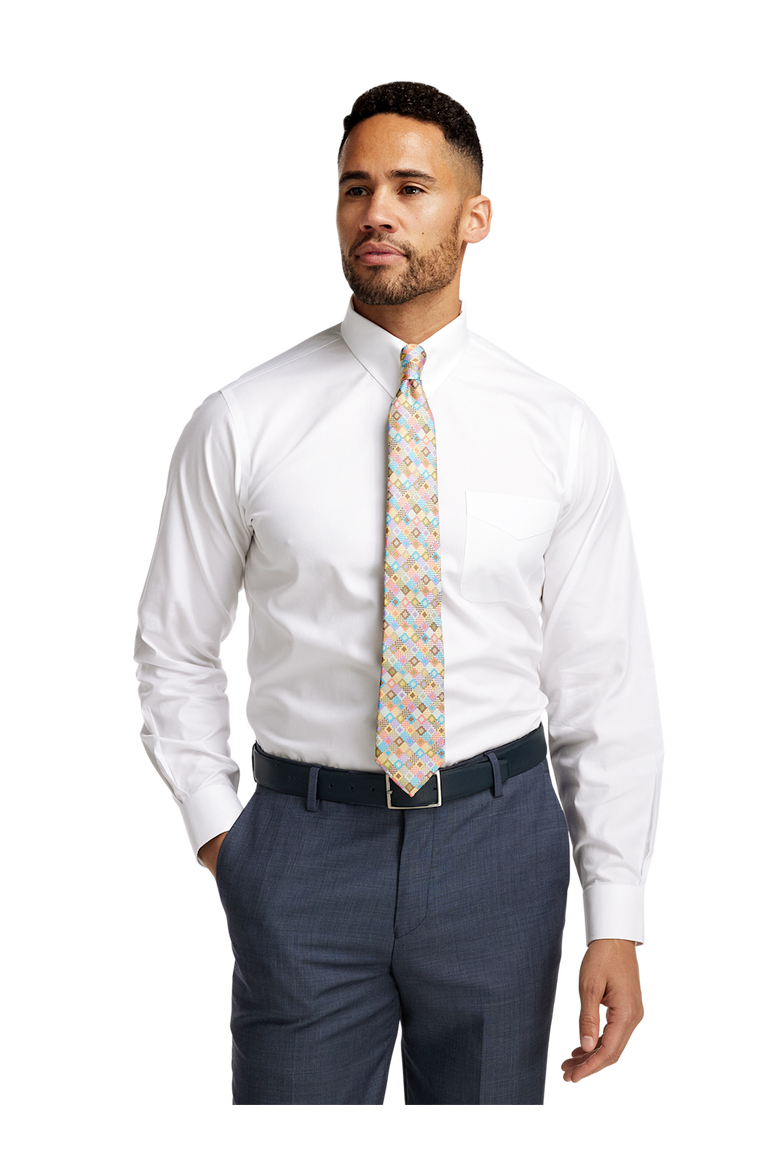 Tailored Fit Non-iron Cotton Pinpoint Solid Snap Tab Collar Dress Shirt, Alternate, color, White