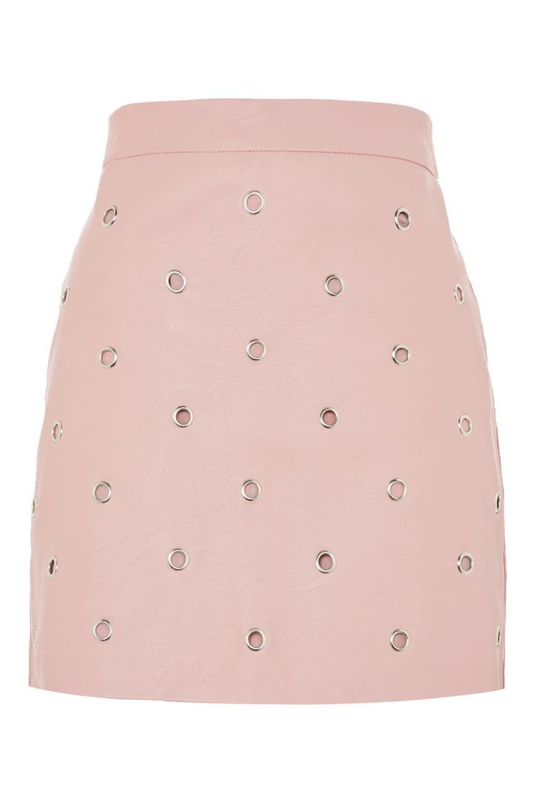 Grommet Faux Leather Skirt, Alternate, color, BLUSH