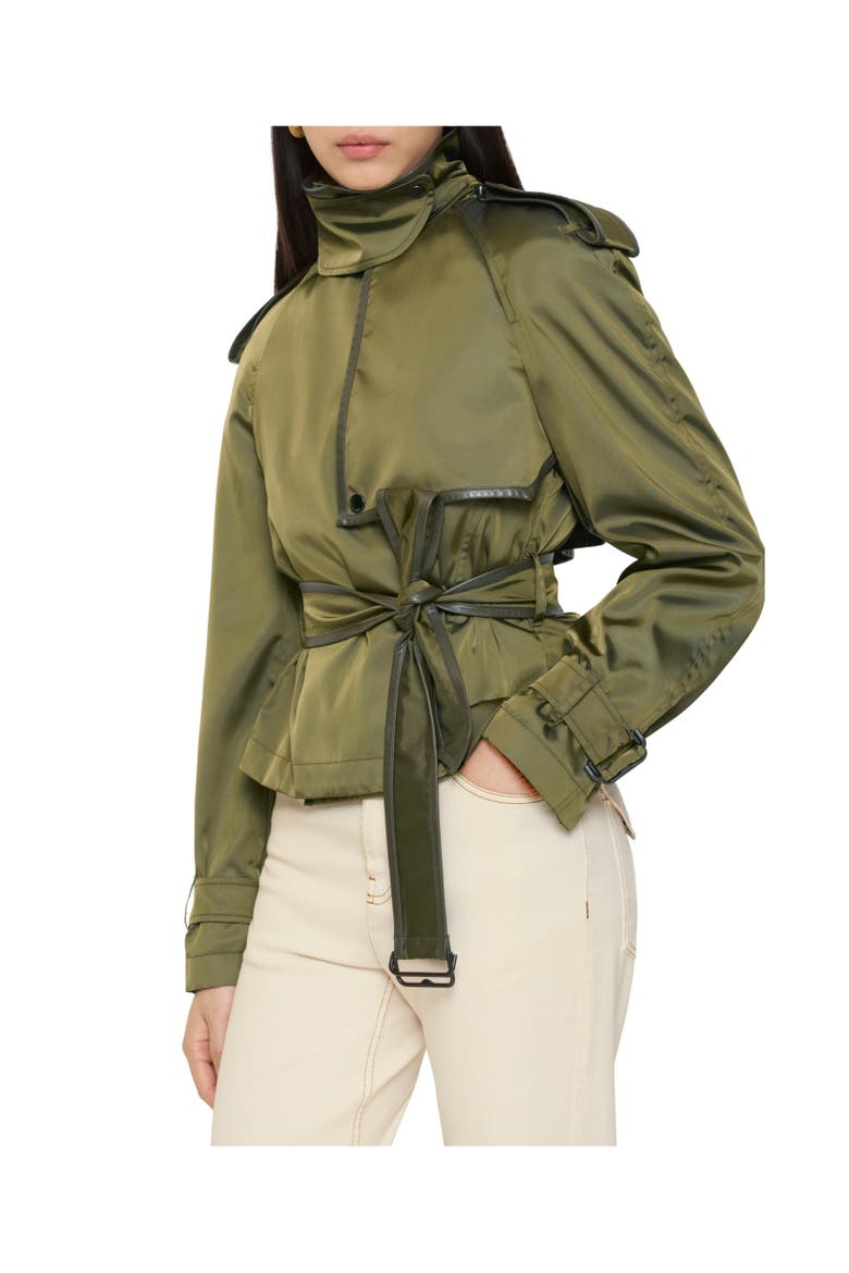 Short Nylon Blend Trench Coat, Alternate, color, Tent green