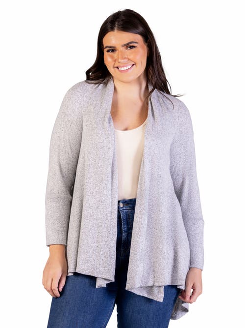 24seven Comfort Apparel Open Front Long Sleeve High Low Cozy Cardigan In Gray