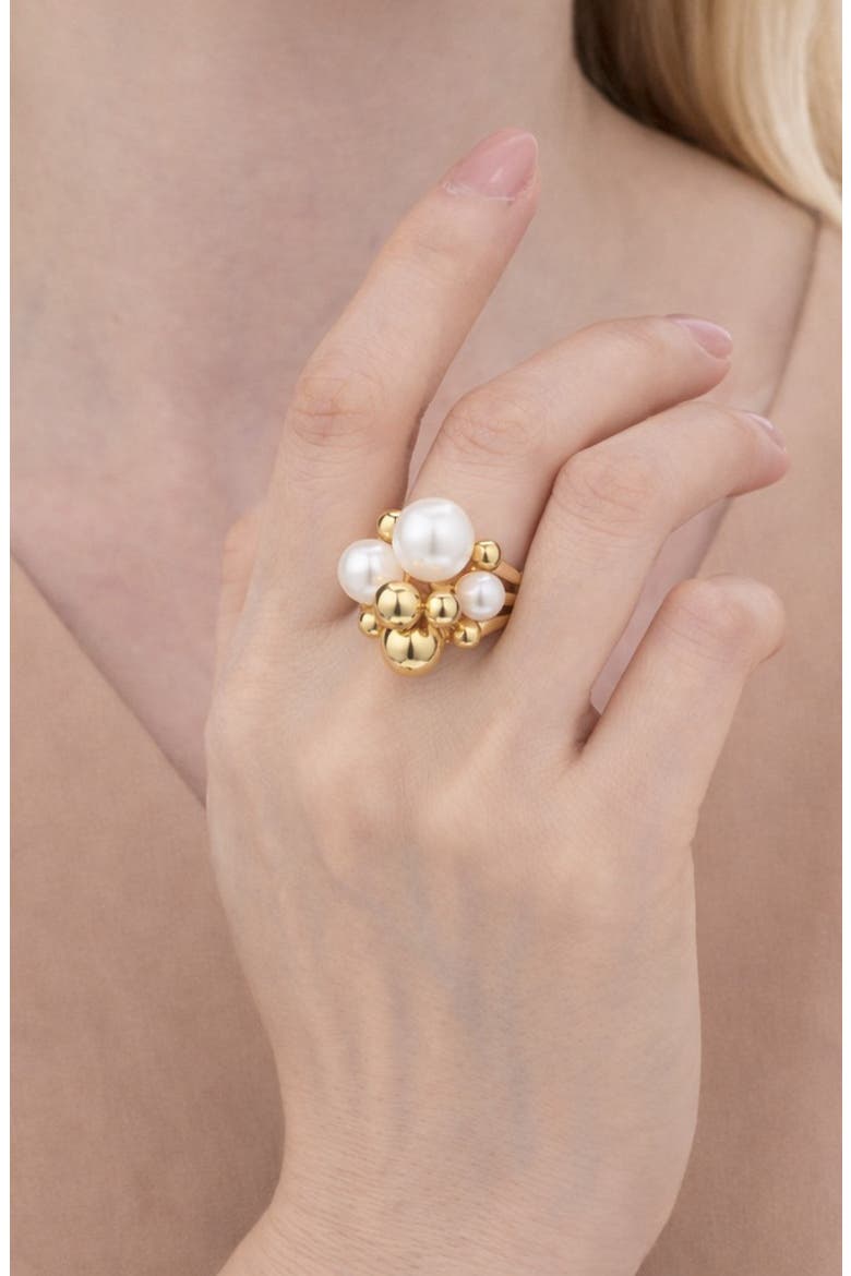 Thea Faux Pearl Cluster Statement Ring, Alternate, color, GOLD
