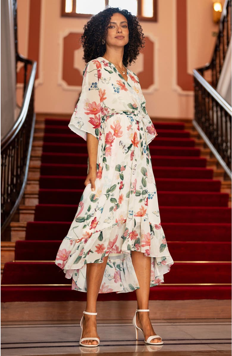 Yumi Floral Dip Hem Dress, Alternate, color, Ivory