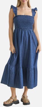 Blu Pepper Smocked Denim Midi Dress