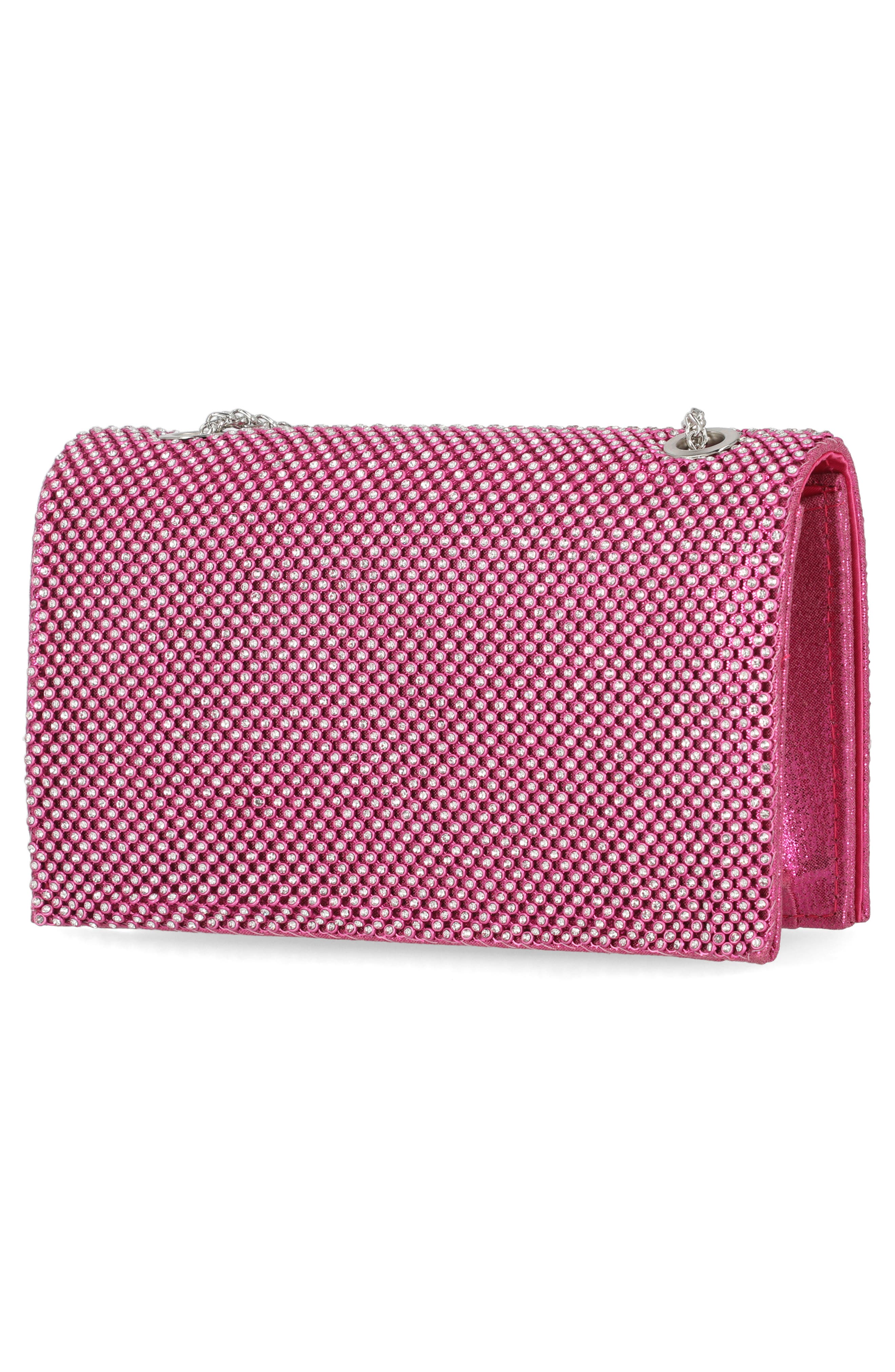 Jessica McClintock Adria Embellished Faux Leather Clutch, Alternate, color, Fuschia