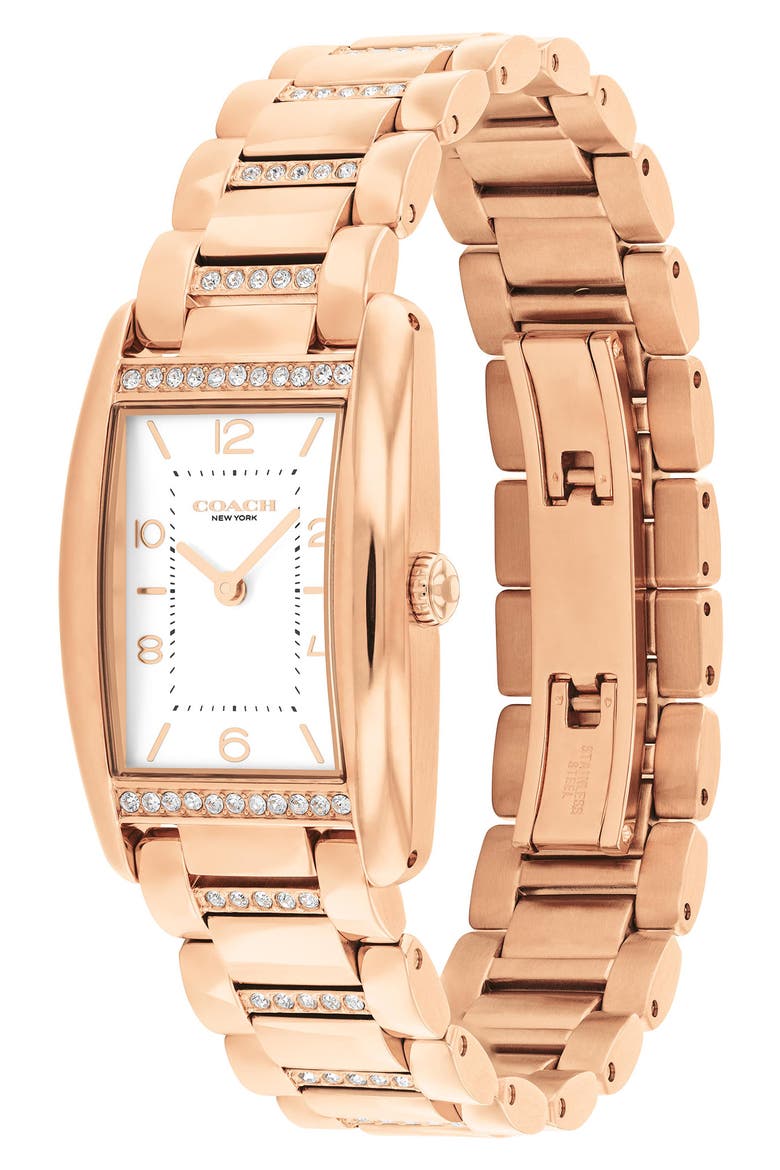 Reese Crystal Rectangular Bracelet Watch, 24mm, Alternate, color, ROSE GOLD