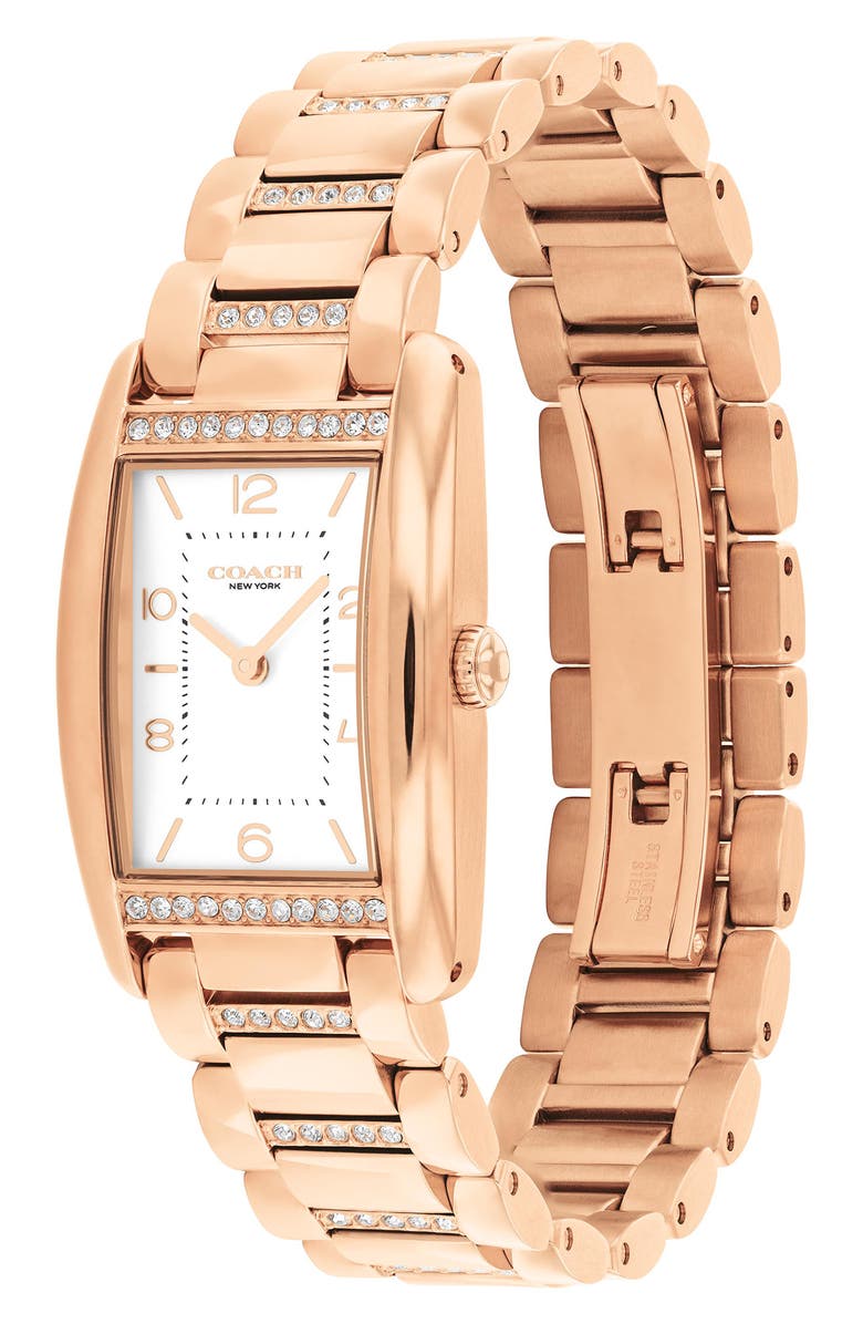 COACH Reese Crystal Rectangular Bracelet Watch, 24mm, Alternate, color, Rose Gold