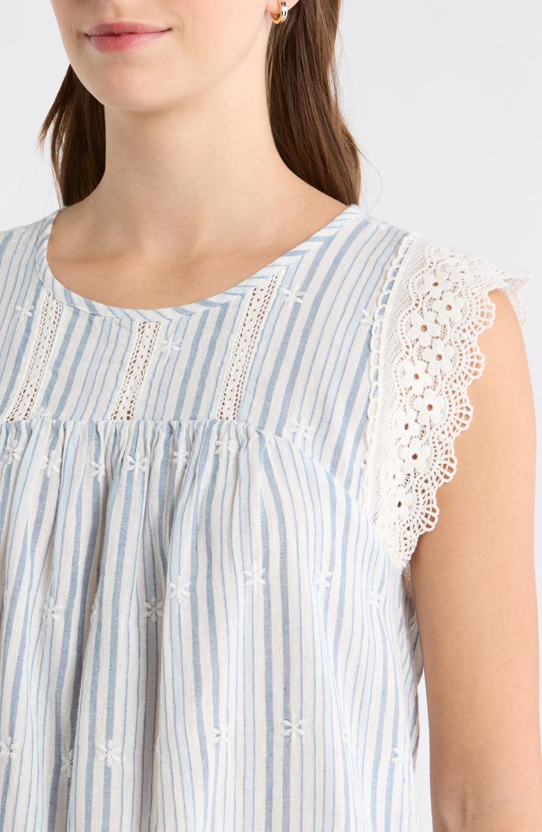 Lucky Brand Lace & Embroidery Detail Stripe Cotton & Linen Top, Alternate, color, Blue Stripe