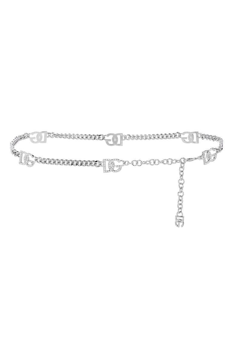 Dolce&Gabbana DG Logo Crystal Chain Belt, Main, color,