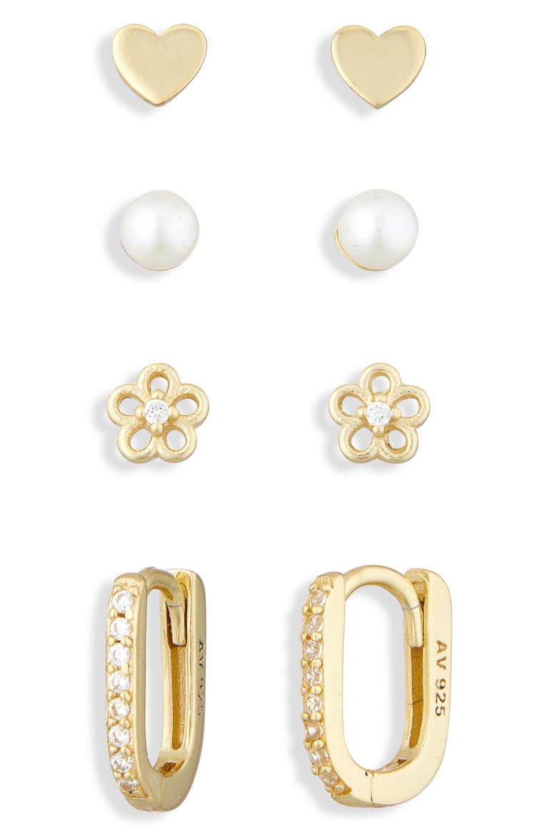 Pack of Four Spring Assorted Stud & Hoop Earrings, Alternate, color, GOLD
