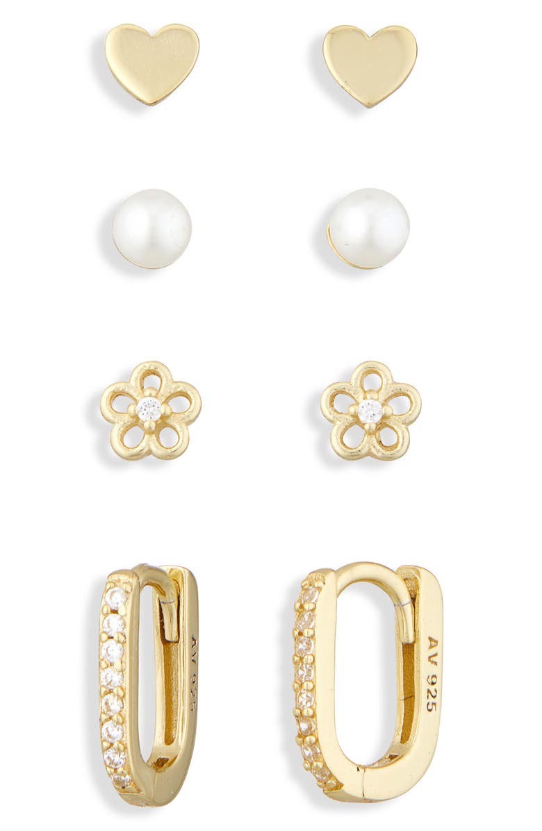 ARGENTO VIVO Pack of Four Spring Assorted Stud & Hoop Earrings, Alternate, color, Gold