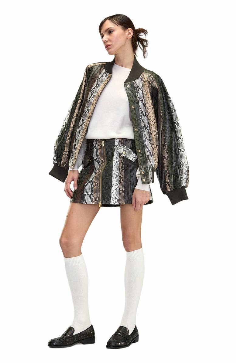 Cynthia Rowley Snake-Embossed Vegan Leather Bomber Jacket, Main, color, 