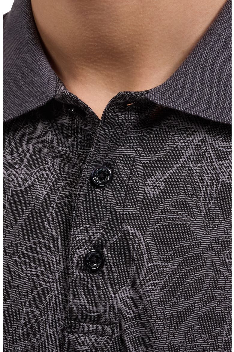 Three Button Floral Print Button-Up Shirt, Alternate, color, BLACK