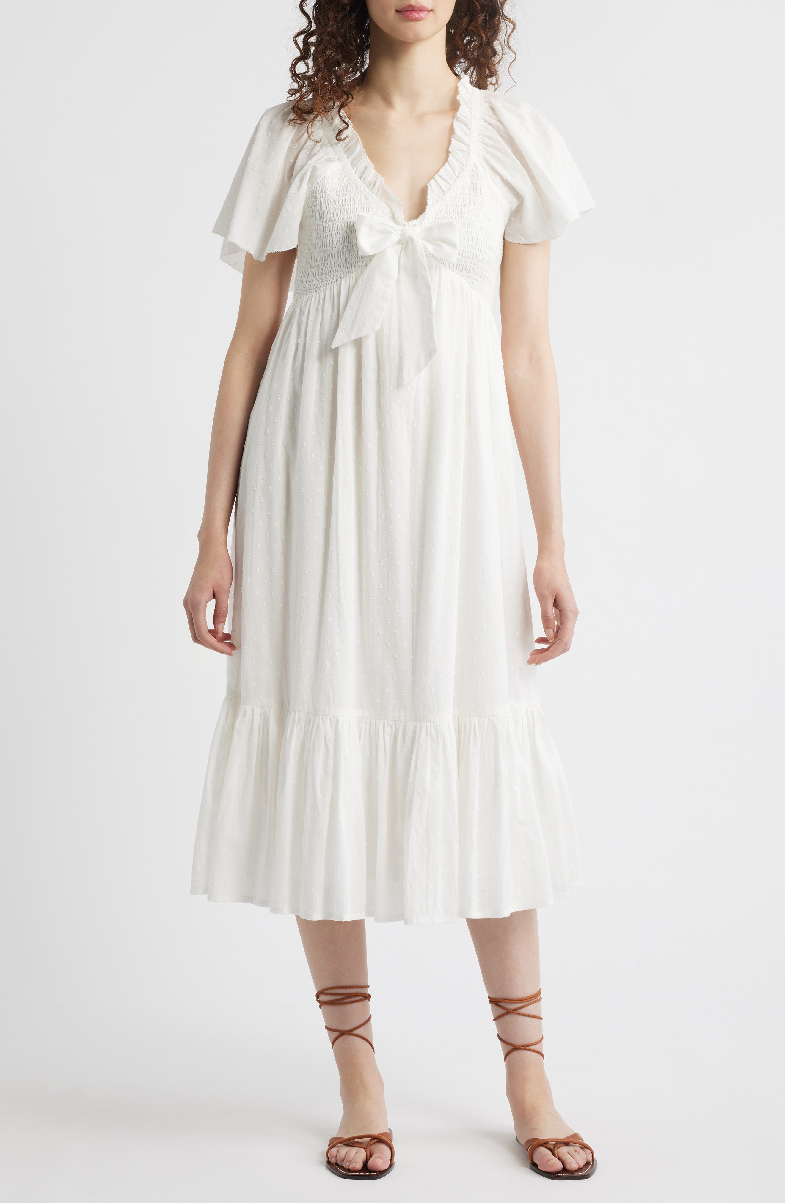 ruffled cotton dobby midi dress boohoo Women's Dobby Ruffle Maxi Dress in Cream | Size: 8