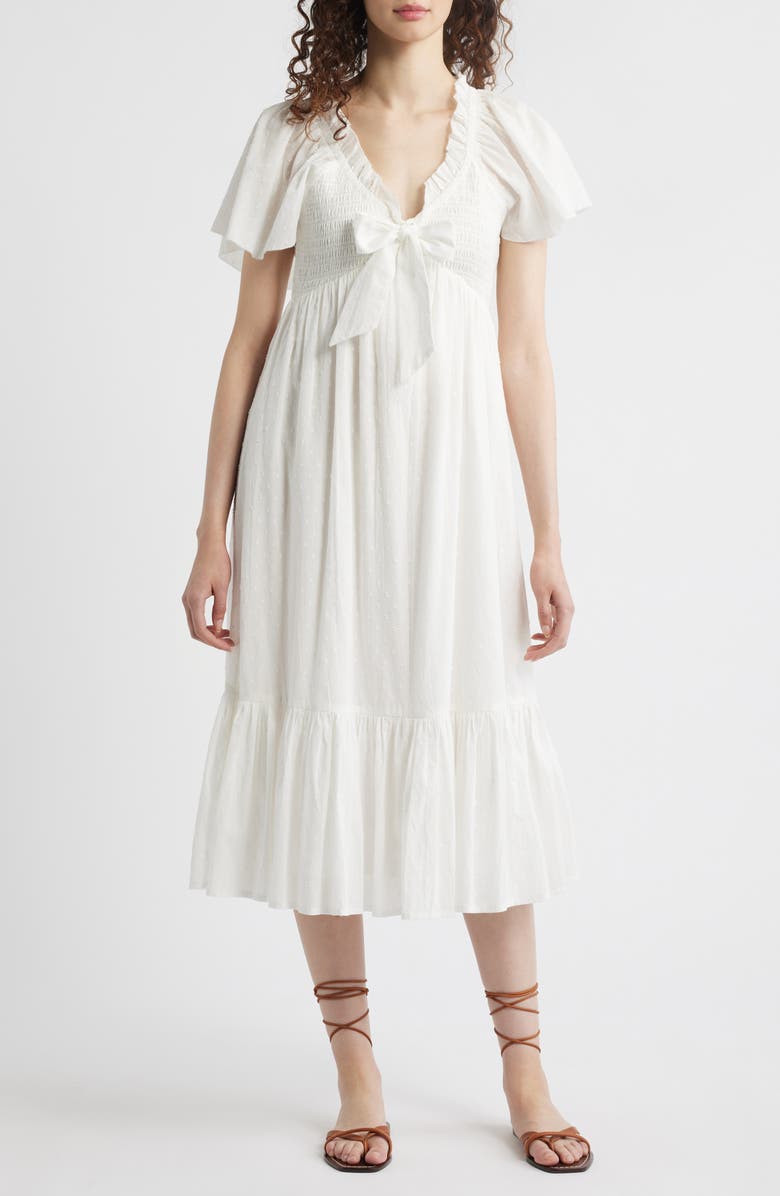 Cleobella Ashlyn Organic Cotton Dobby Midi Dress, Main, color, Ivory