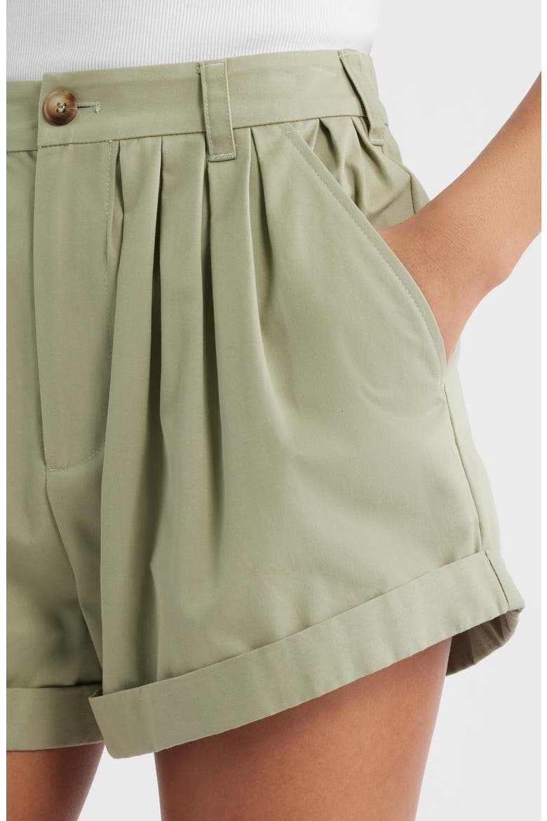 Declan Pleated Cotton Shorts, Alternate, color, TEA LEAF
