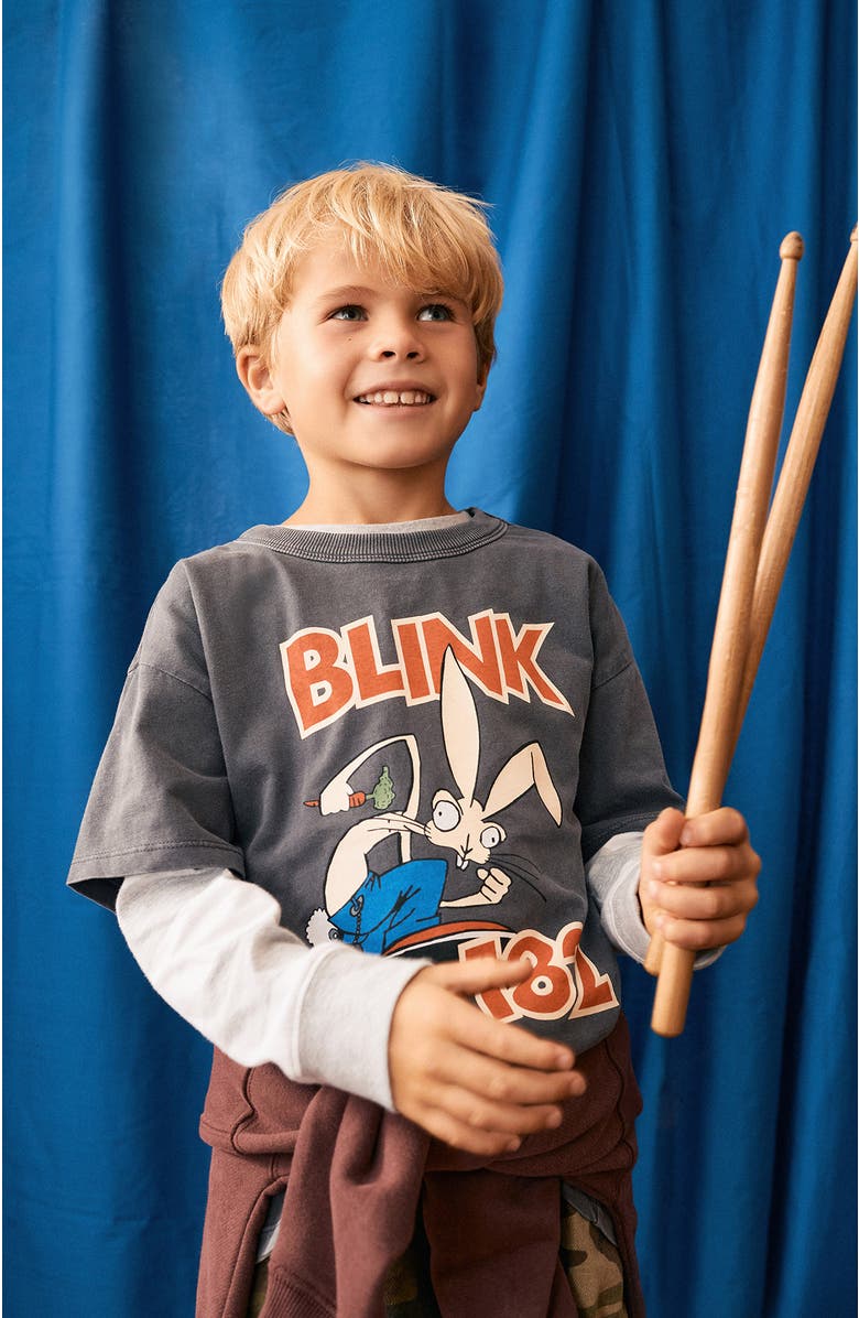 Cotton On Kids Kid's Licensed Drop Shoulder Short Sleeve Tee, Alternate, color, Rabbit Grey Blink 182