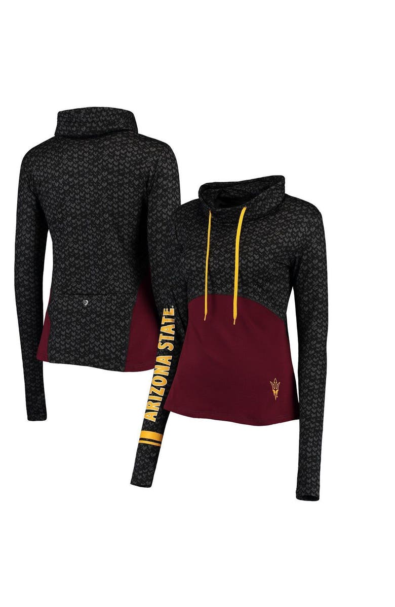 COLOSSEUM Women's Colosseum Black/Maroon Arizona State Sun Devils Scaled Cowl Neck Pullover Hoodie, Main, color, 