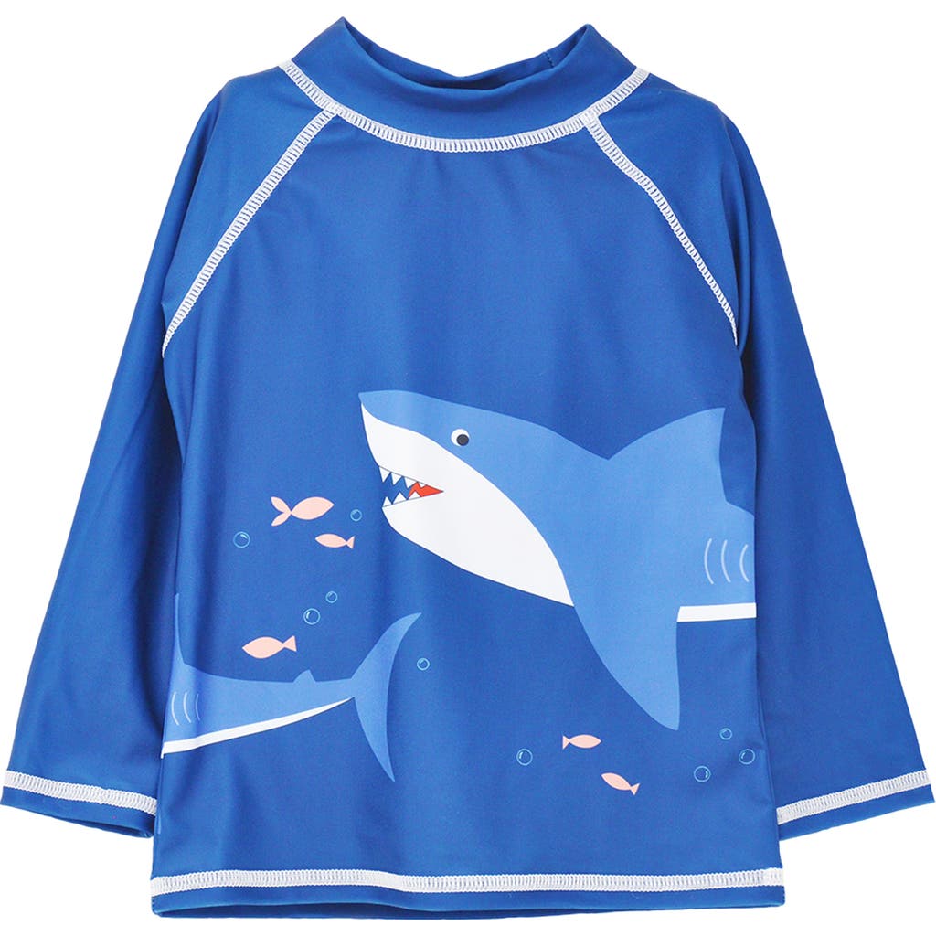 Flap Happy Sustainably Made Upf 50+ Kids' Graphic Rash Guard Swim Top In Shark Cyclone