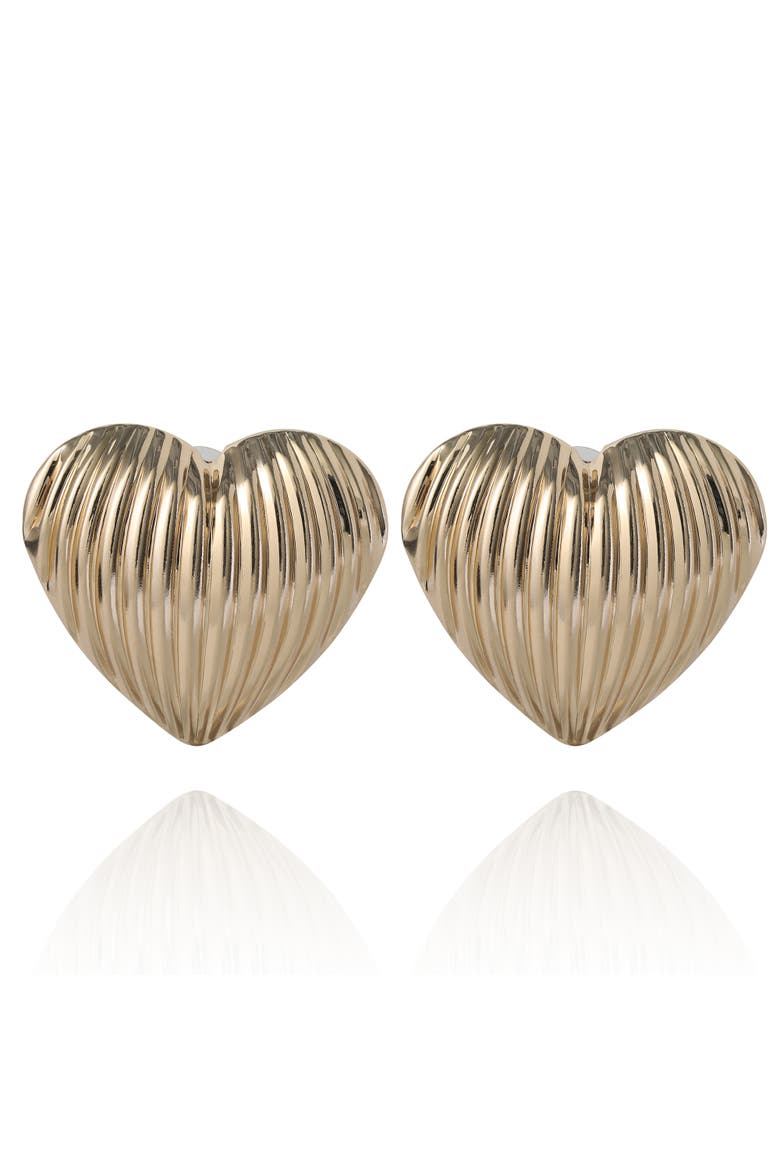 Ribbed Heart Button Earrings, Main, color, Gold