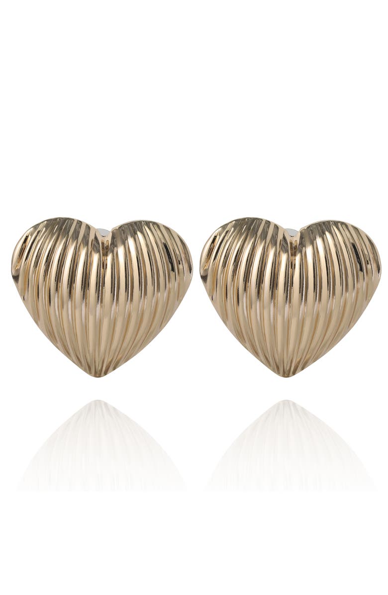 BCBG Generation Ribbed Heart Button Earrings, Main, color, Gold