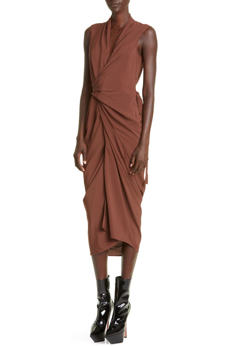 Sleeveless Draped Midi Dress, Alternate, color, MACASSAR