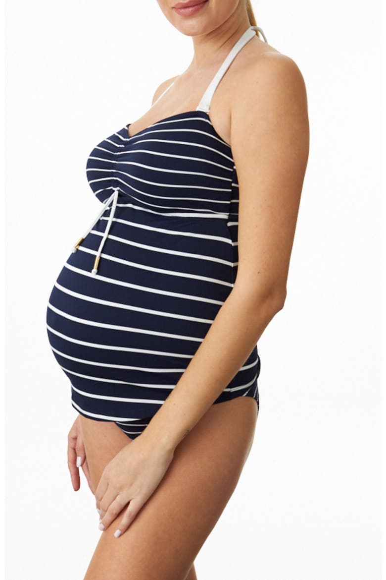 Marine Stripe Maternity Tankini Swimsuit, Alternate, color, NAVY/ WHITE