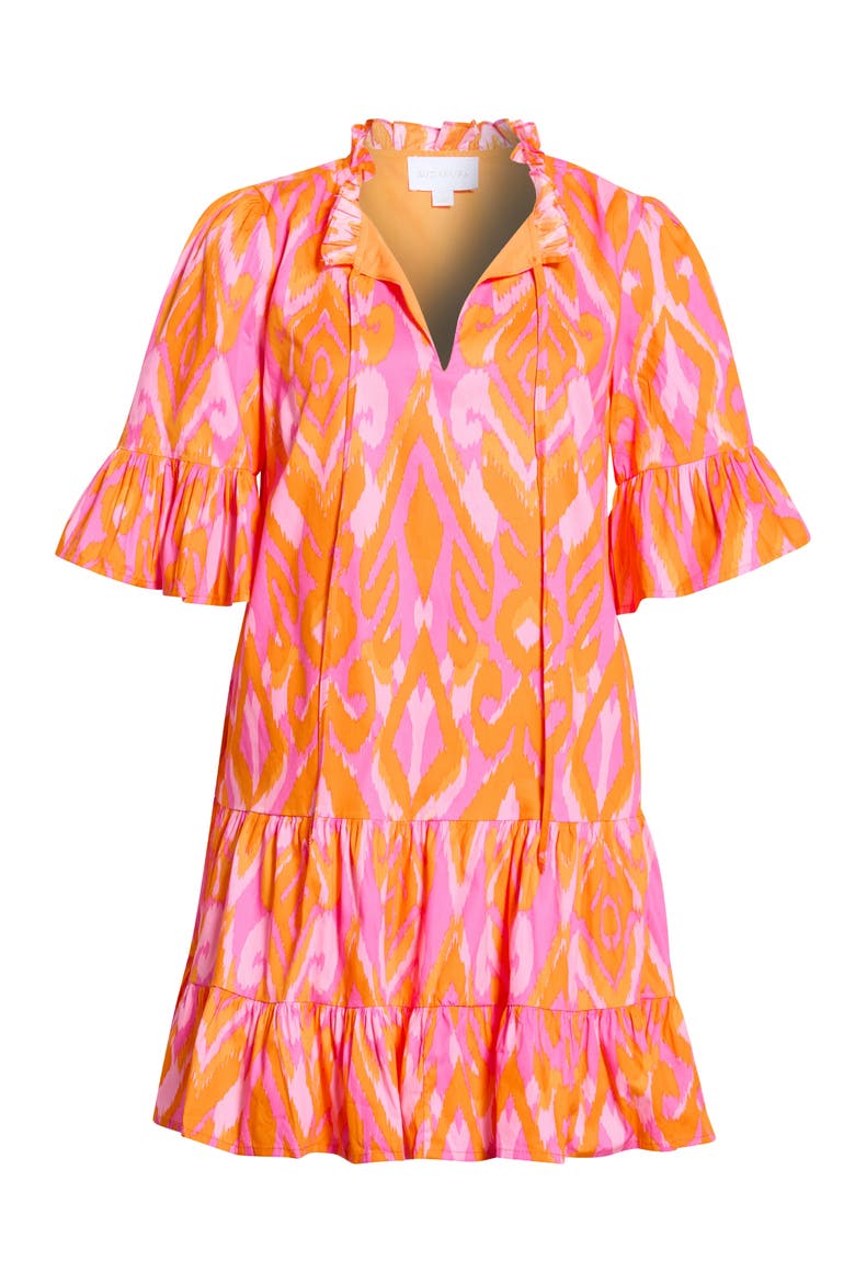 Auggie Ikat Print Cotton Shift Minidress, Alternate, color, ORANGE-PINK