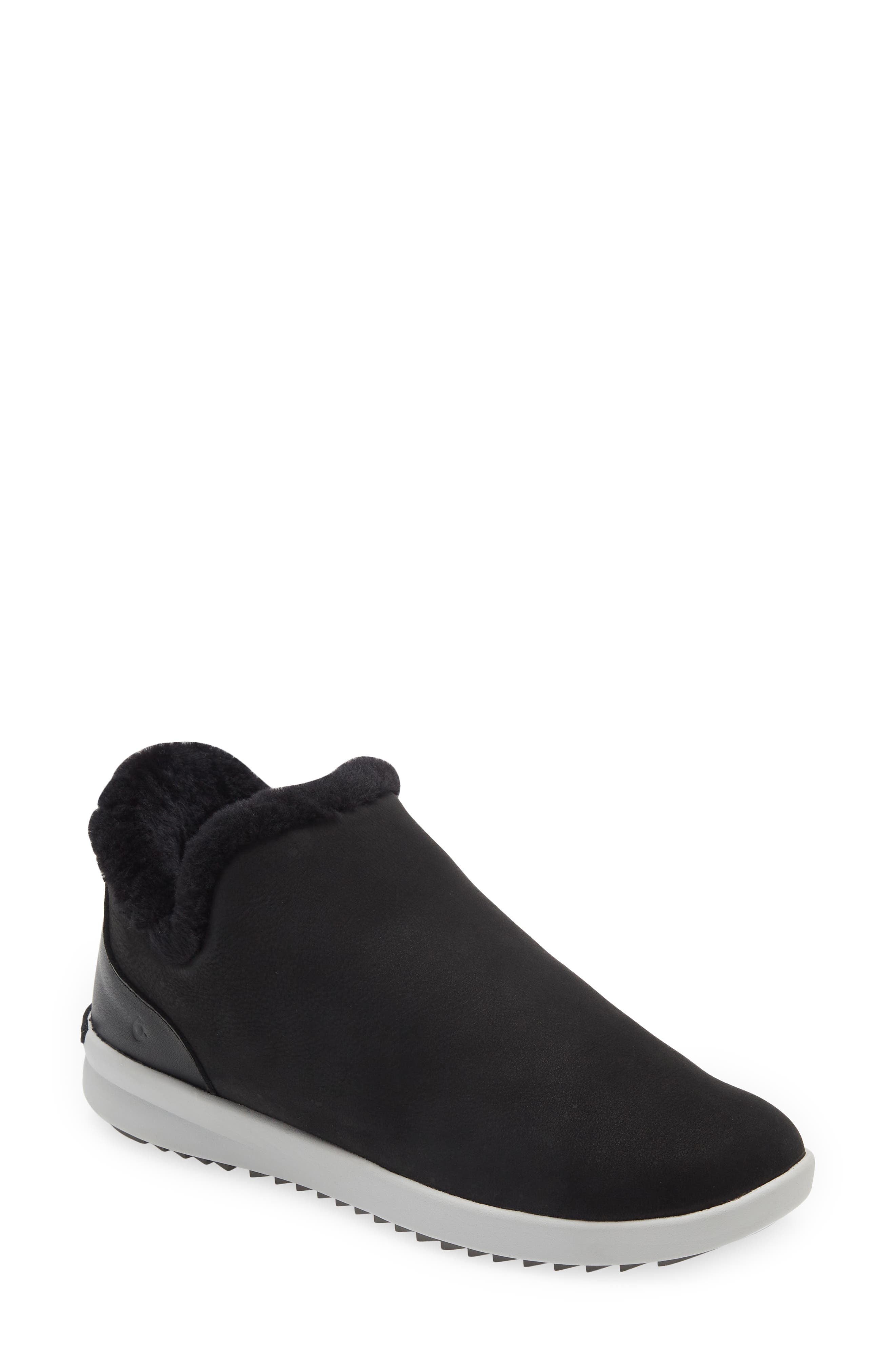 OluKai Malua Hulu Genuine Shearling Waterproof Slip-On Sneaker, Main, color, Onyx/ Mist Grey