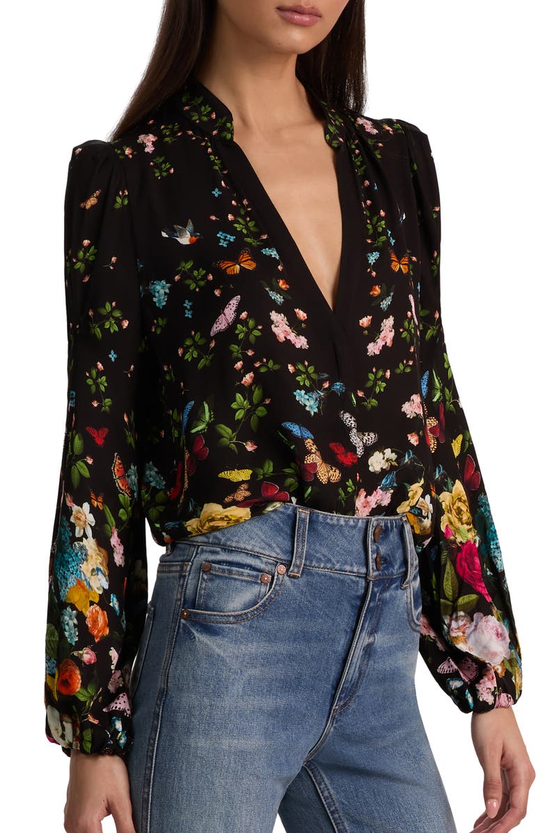 Alice + Olivia Helen Floral Top, Alternate, color, Solar Strength Black