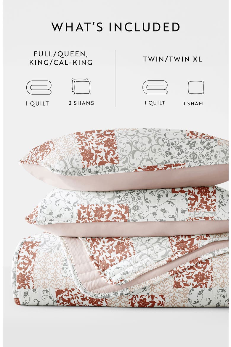 3-Piece Scroll Print Quilt Set - Queen, Alternate, color, BLUSH