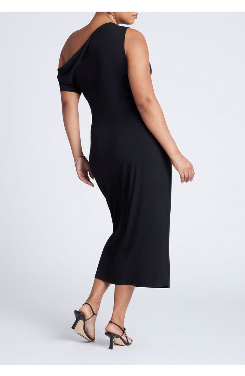 ELOQUII Off The Shoulder Tie Front Midi Dress, Alternate, color, Black Onyx