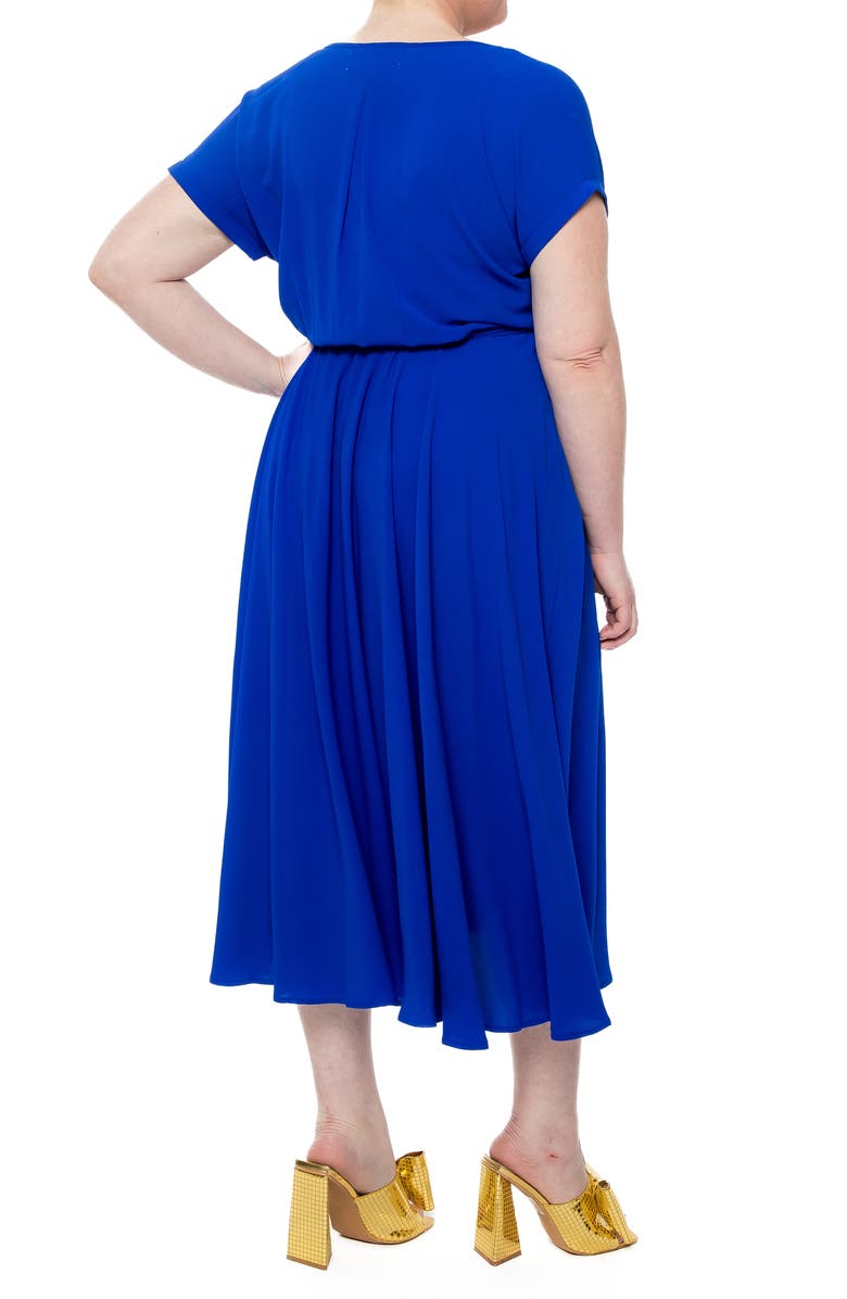 MEGHAN LA Jasmine Short Sleeve Faux Wrap Midi Dress, Alternate, color, Royal