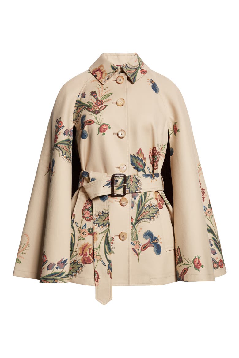 Paisley Cape Trench Coat, Alternate, color, PRINT ON WHITE BASE