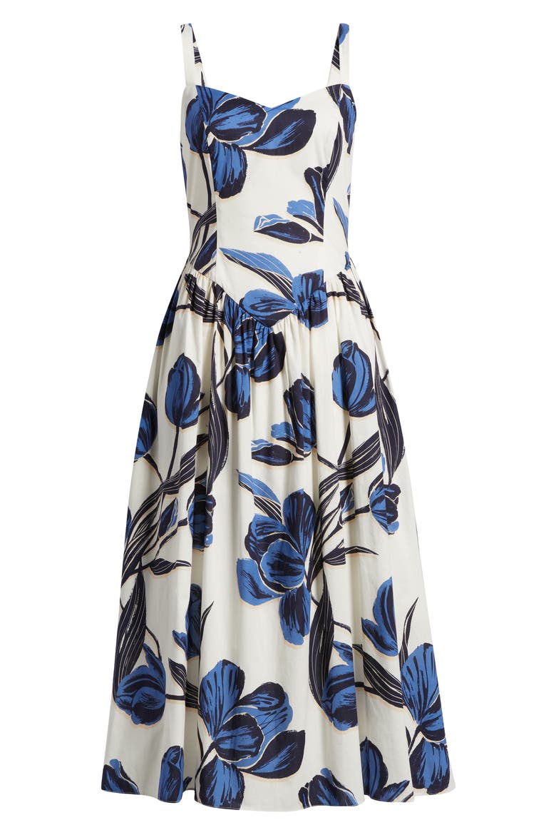 Floral Cotton Fit & Flare Midi Dress, Alternate, color, BLUE MULTI