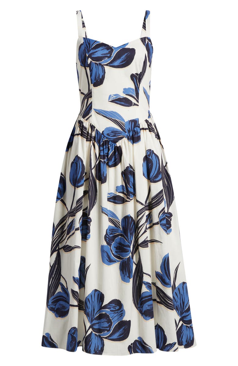 Vince Camuto Floral Cotton Fit & Flare Midi Dress, Alternate, color, Blue Multi